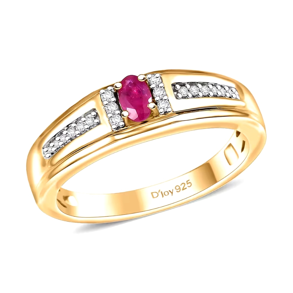 Pink Sapphire Moissanite Mens Ring 18K Gold Vermeil
